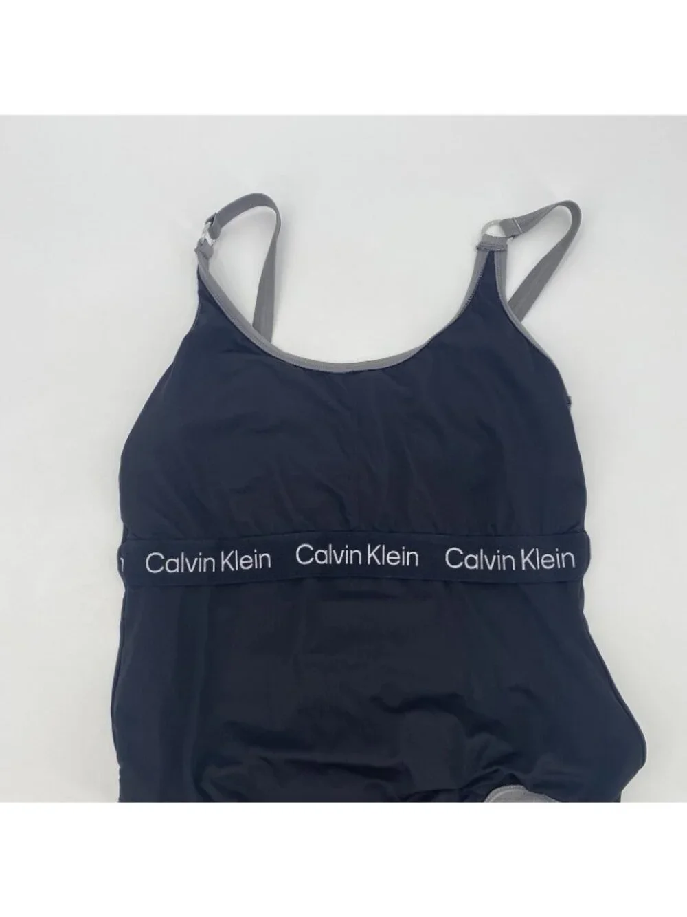 Calvin Klein One Piece Swimsuit Size 14 Ruched Slimming Gray Silver